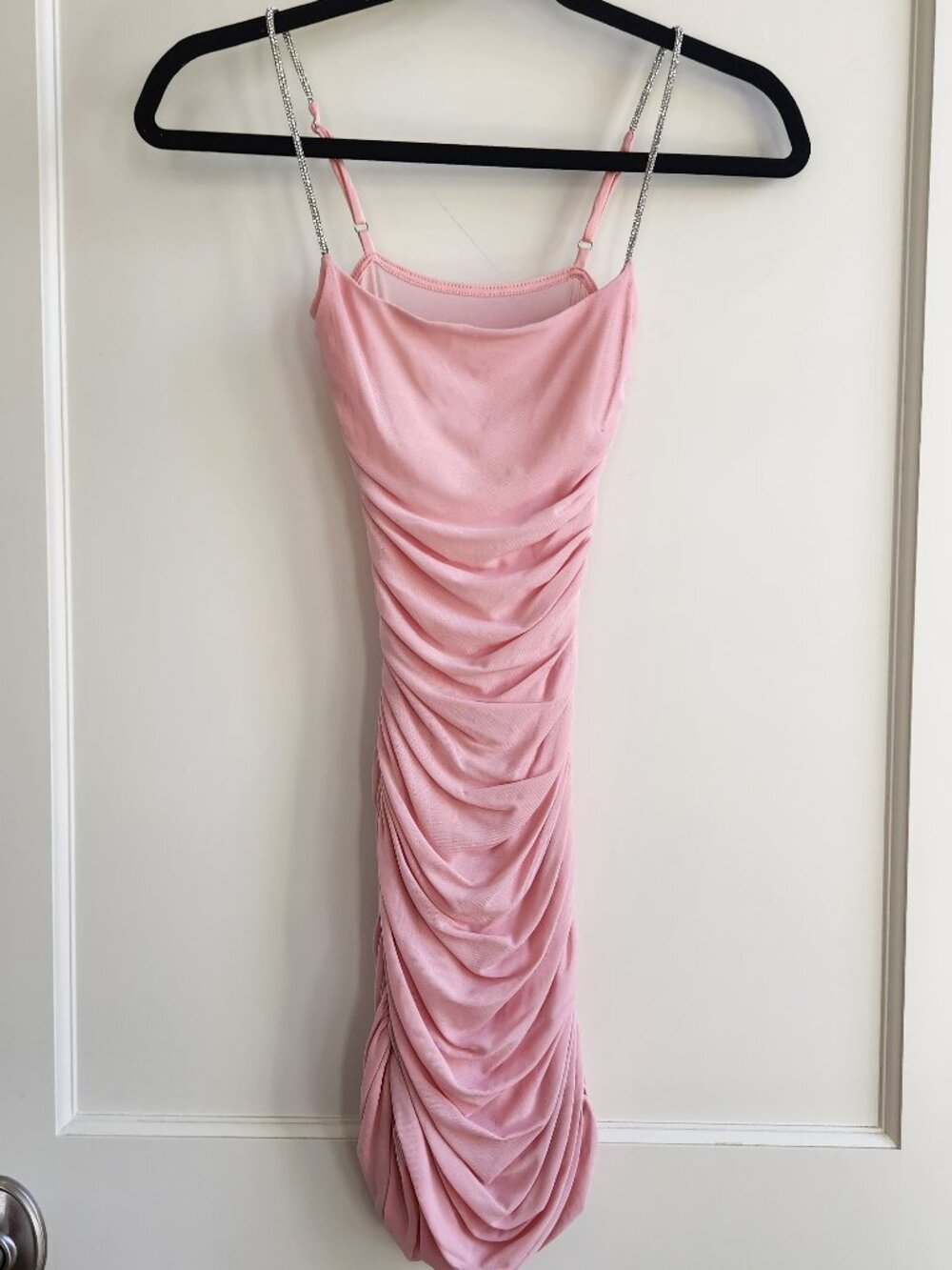 Lucy in the Sky Pink Ruched Mini Dress XXS Rhinestone Open Back Party Dress